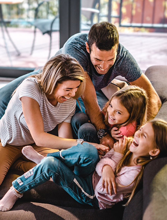 happy family in living room