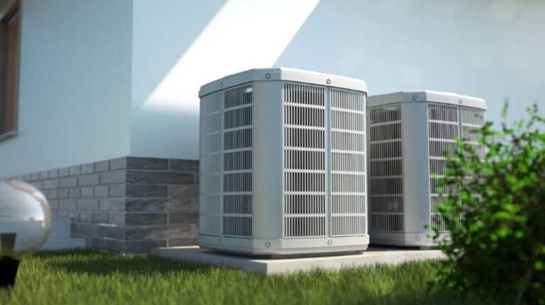 Two heat pumps outside house