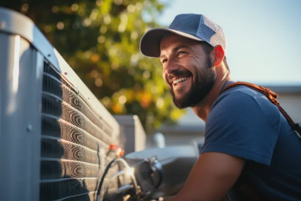 A Male electrician giving a thumbs up Air conditioner repairman working from home